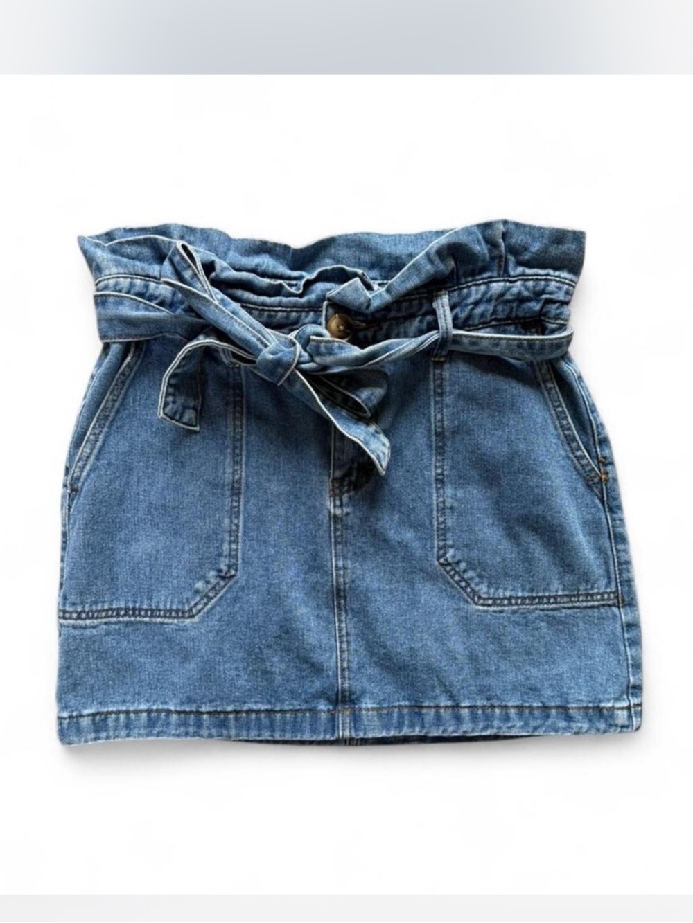 Wishlist Jeans Denim Skirt Y2K 90’s Tie Waist Mini Skirt Retro Size Large Boho